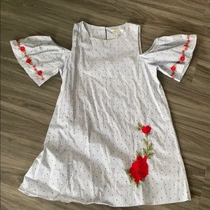 Embroidered open shoulder dress